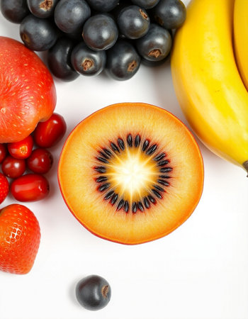 fresh fruits isolated on a white background. Healthy food. Top view.の写真素材