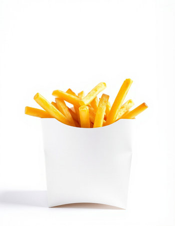 French fries in paper box isolated on white background with clipping path.