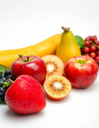 Fresh fruits isolated on white background. Healthy food concept. Close up.の写真素材