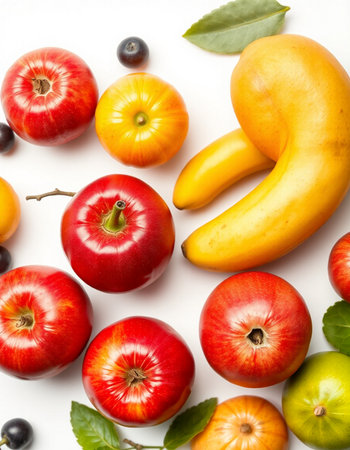 Fruits and vegetables on a white background. Healthy eating concept.