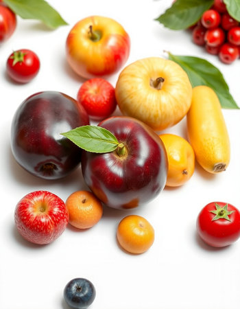 Fruits and vegetables on a white background. Healthy food concept.の写真素材