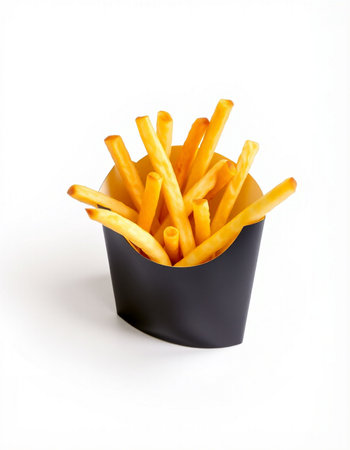 French fries in black box isolated on white background. Fast food.の写真素材