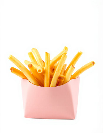 Crispy bread sticks in pink box isolated on white background.の写真素材