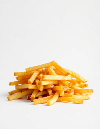 Golden French fries on a white background. Isolated. Close up.の写真素材