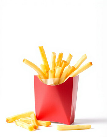 French fries in a red box on a white background.