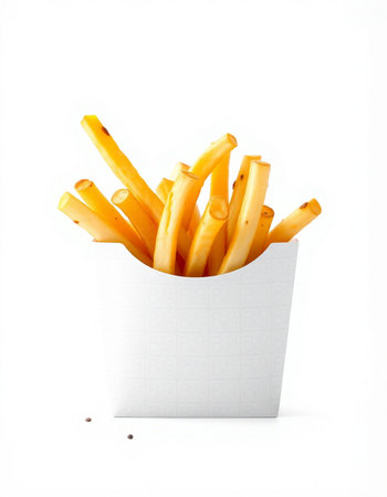 French fries in paper box isolated on white background with clipping path.