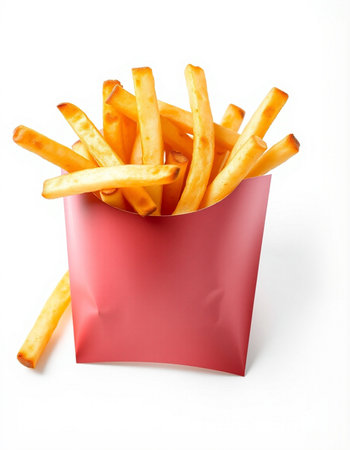 French fries in paper box isolated on white background, clipping path included