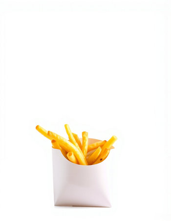 French fries in white box isolated on white background, clipping path included