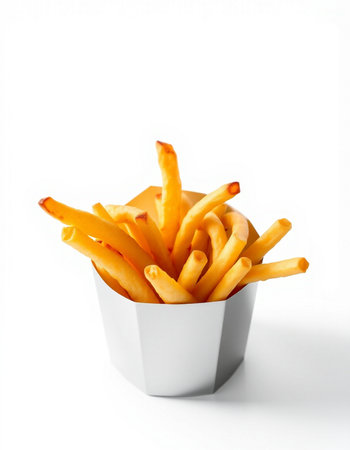 French fries in a paper cup isolated on white background with clipping path