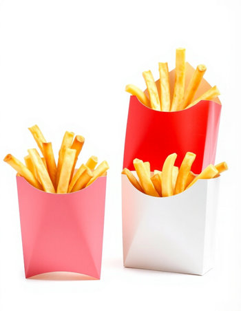 French fries in paper box isolated on white background