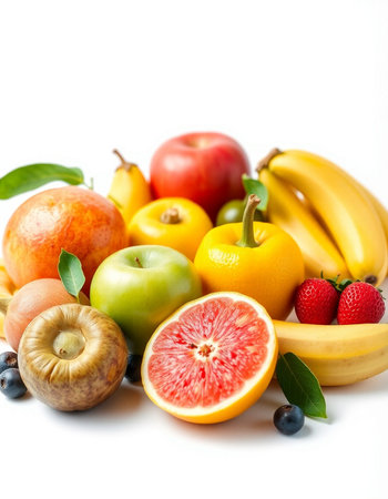 Fruits isolated on a white background. Healthy food, diet and nutrition.