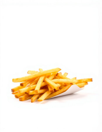 Golden French fries potatoes on a white background. Isolated image.の写真素材