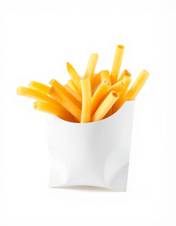 French fries in paper box isolated on white background with clipping path.
