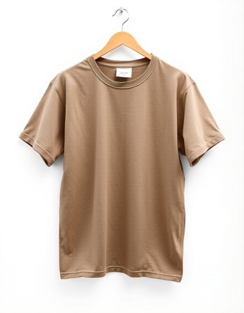 Brown t-shirt on hanger isolated on white background with clipping pathの写真素材