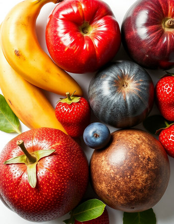 Fruits and berries on a white background. Healthy eating concept.の写真素材