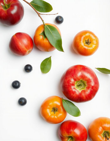 tomatoes on a white background, top view.の写真素材
