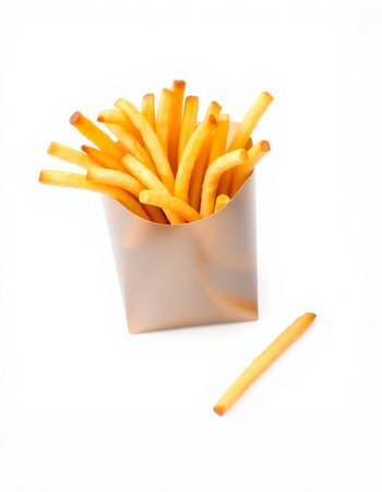 French fries in paper box isolated on white background. Selective focus.の写真素材