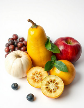 Fruits and vegetables on a white background. Healthy food concept.の写真素材