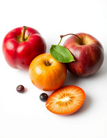 Fruits on a white background. Applecot, cranberry