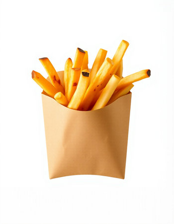 French fries in paper box isolated on white background with clipping path.