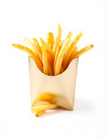 French fries in paper box isolated on white background, clipping path included