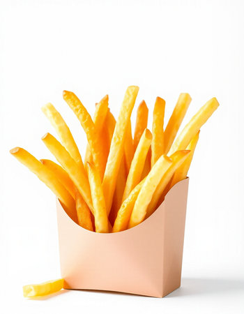 French fries in paper box isolated on white background with clipping path.