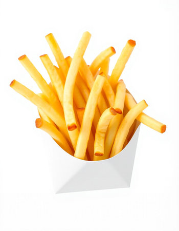 French fries in white box isolated on white background with clipping path.