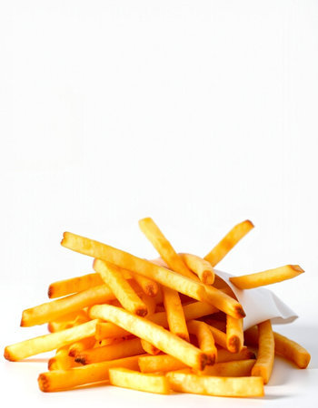 French fries isolated on white background. Selective focus with shallow depth of field.