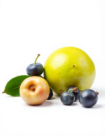 Green apple and blueberries isolated on a white background.