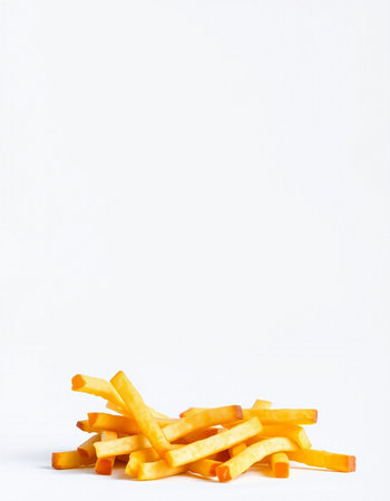 French fries on a white background with space for text. Fast food.