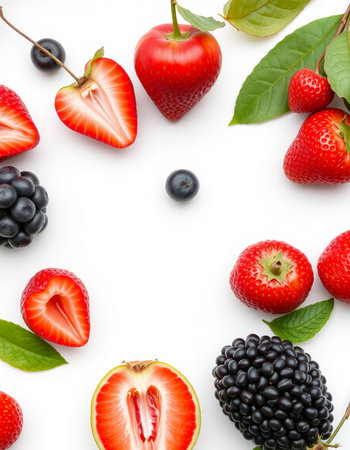 Strawberry, blackberry, blueberry and strawberry on white background