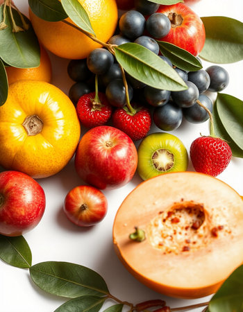 Fruits and berries on a white background. Healthy food concept.