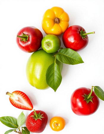 Fruits and vegetables on a white background. Healthy food concept.