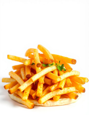 French fries with parsley on white background. Selective focus.の写真素材