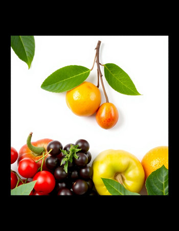 Fresh fruits and vegetables on a white background. Healthy food concept.