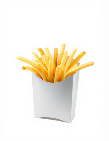 French fries in paper box isolated on white background with clipping path.