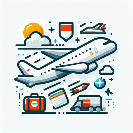 Line art vector illustration of air travel. Concept for web banners and printed materials.のイラスト素材