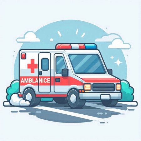 Ambulance. Vector illustration in flat style isolated on a white background.のイラスト素材