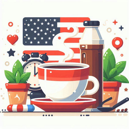 Coffee time, american independence day concept. Flat style vector illustration.のイラスト素材