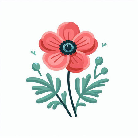 Hand drawn vector illustration of anemone flower isolated on white background.のイラスト素材