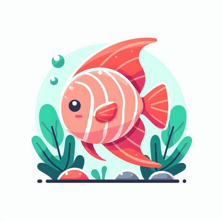 Cute cartoon fish. Vector illustration in a flat style on a white background.のイラスト素材