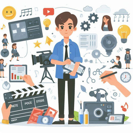Cinema, Movie production and video production concept. Vector illustrationのイラスト素材