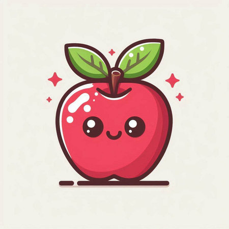 Cute kawaii apple fruit character. Vector flat cartoon illustrationのイラスト素材