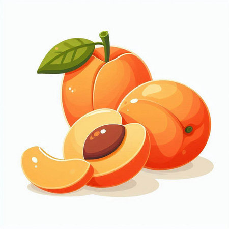 Apricot fruit isolated on white background. Vector cartoon illustration.のイラスト素材