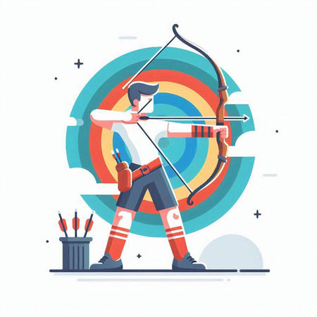 Archery, archery sport vector illustration. Cartoon archer with bow and arrow.のイラスト素材