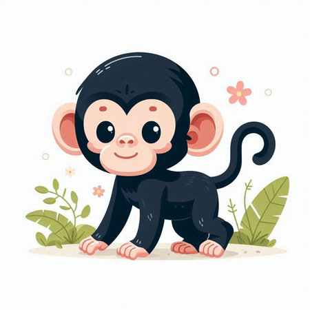 Cute little monkey sitting on the sand. Vector cartoon illustration.のイラスト素材