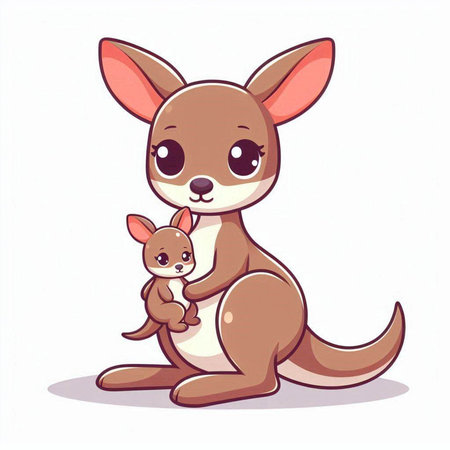 Kangaroo with a baby. Vector illustration of a cute cartoon kangaroo.のイラスト素材