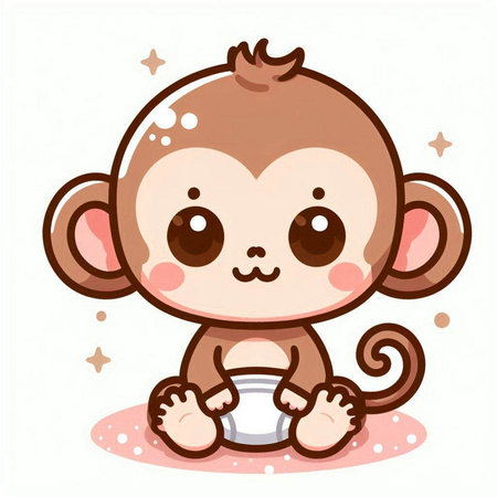 Cute baby monkey with a cup of coffee. Vector illustration.のイラスト素材