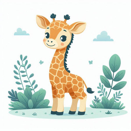Cute giraffe in the jungle. Vector illustration in cartoon style.のイラスト素材