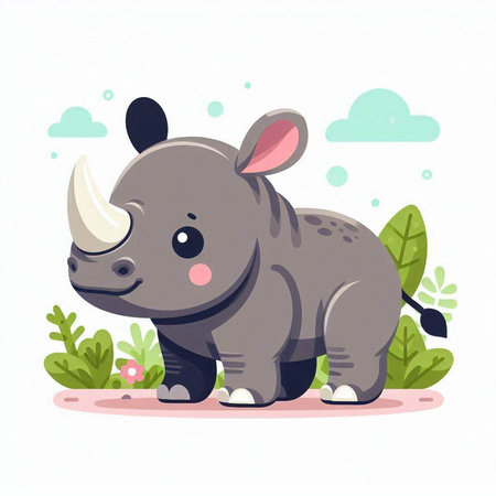 Cute cartoon rhinoceros. Vector illustration of a wild animal.のイラスト素材